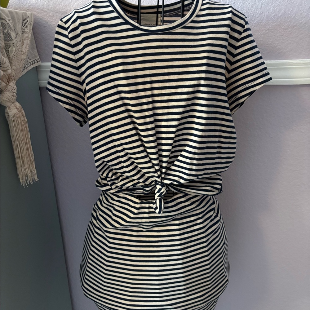 Women’s Striped Navy And White Cutout Dress with Tie Front Size Small